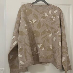 Ann Taylor Cream & Gold Shimmer Floral Jacquard Sweater Size XL NWT